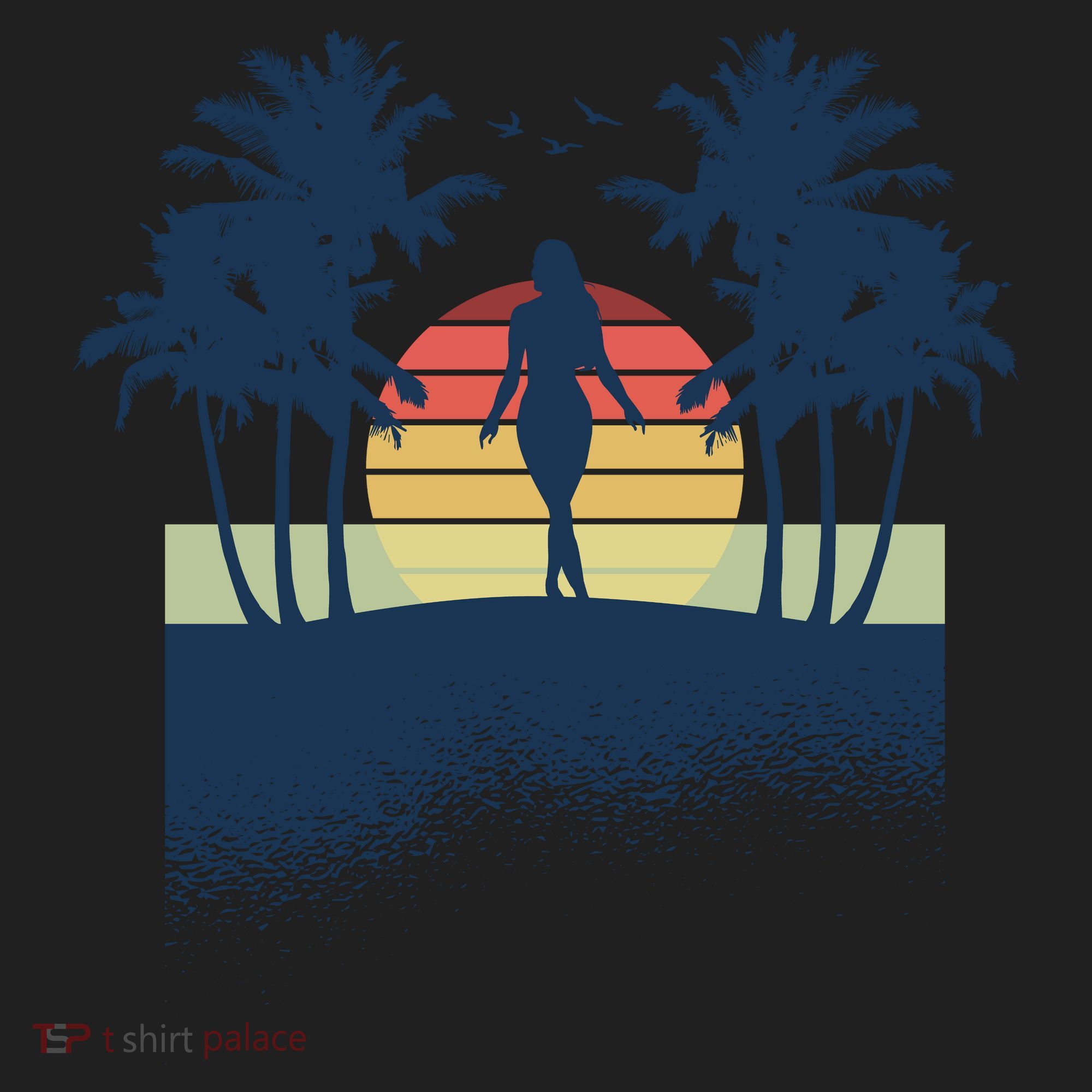 Retro Sunset Tropical Vacation Golf Towel