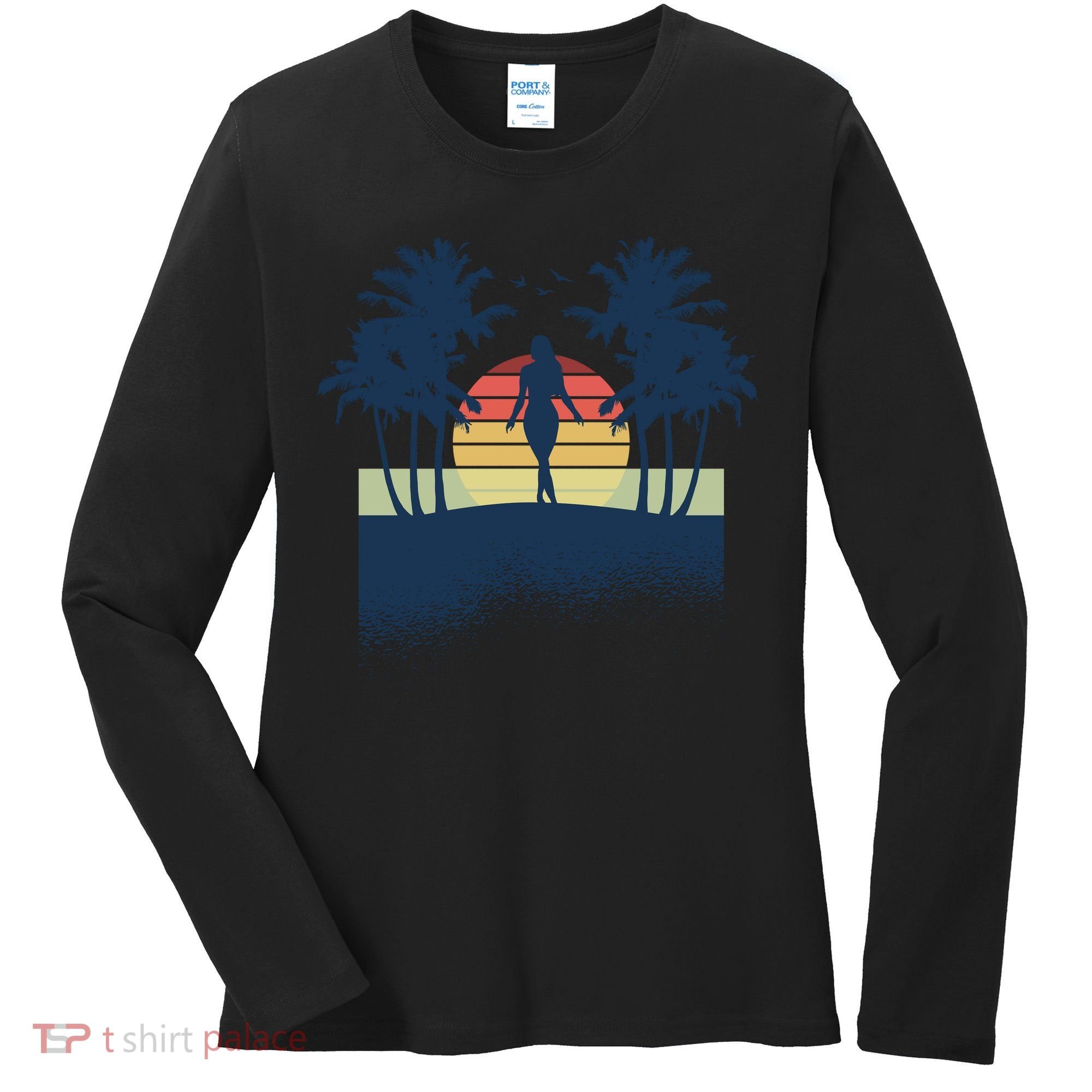 Retro Sunset Tropical Vacation Women's Long Sleeve Shirt