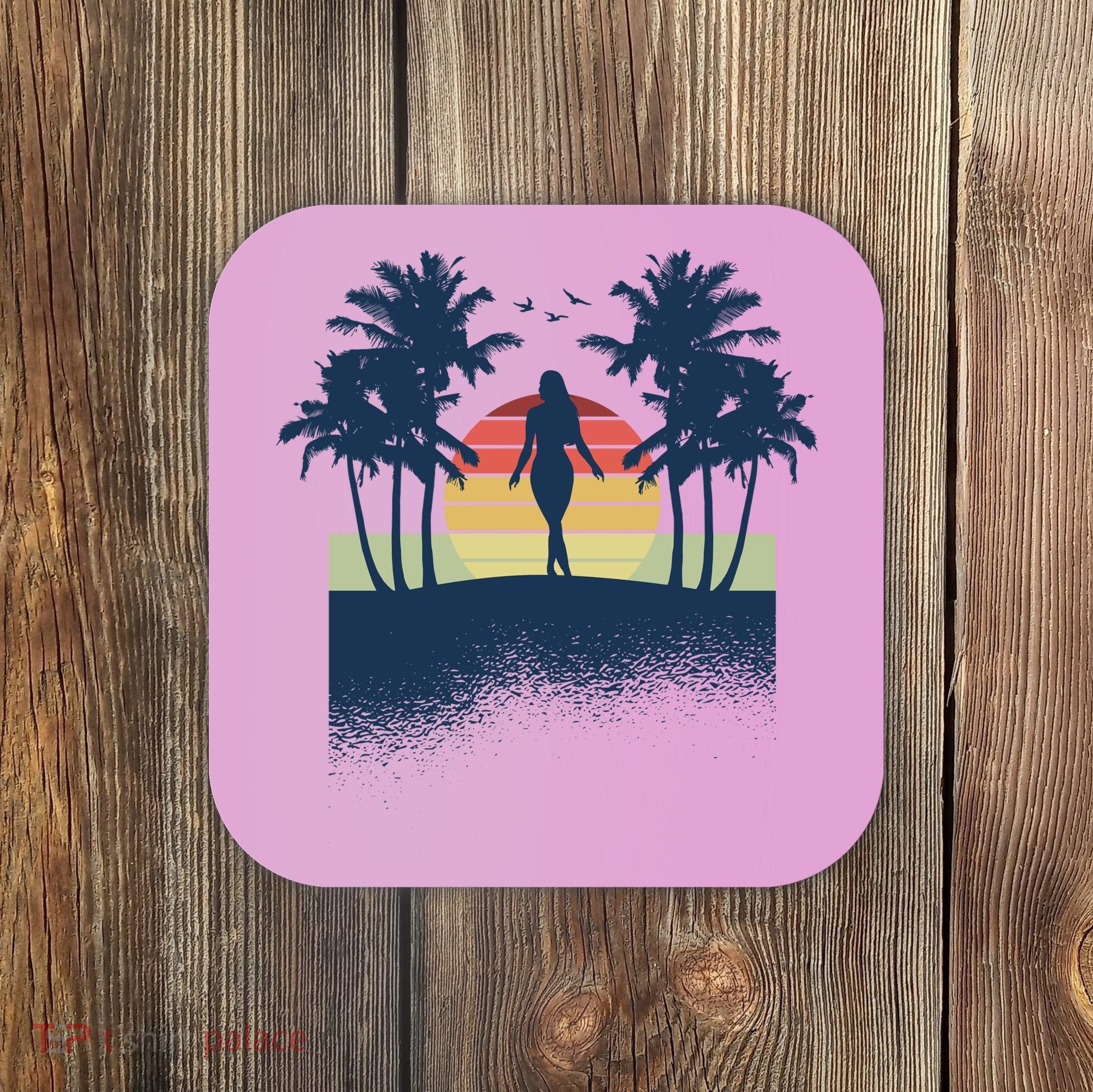 Retro Sunset Tropical Vacation Coaster