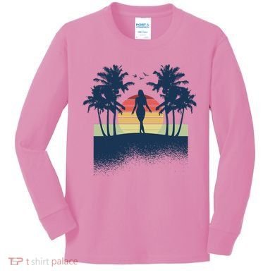Retro Sunset Tropical Vacation Kids Long Sleeve Shirt
