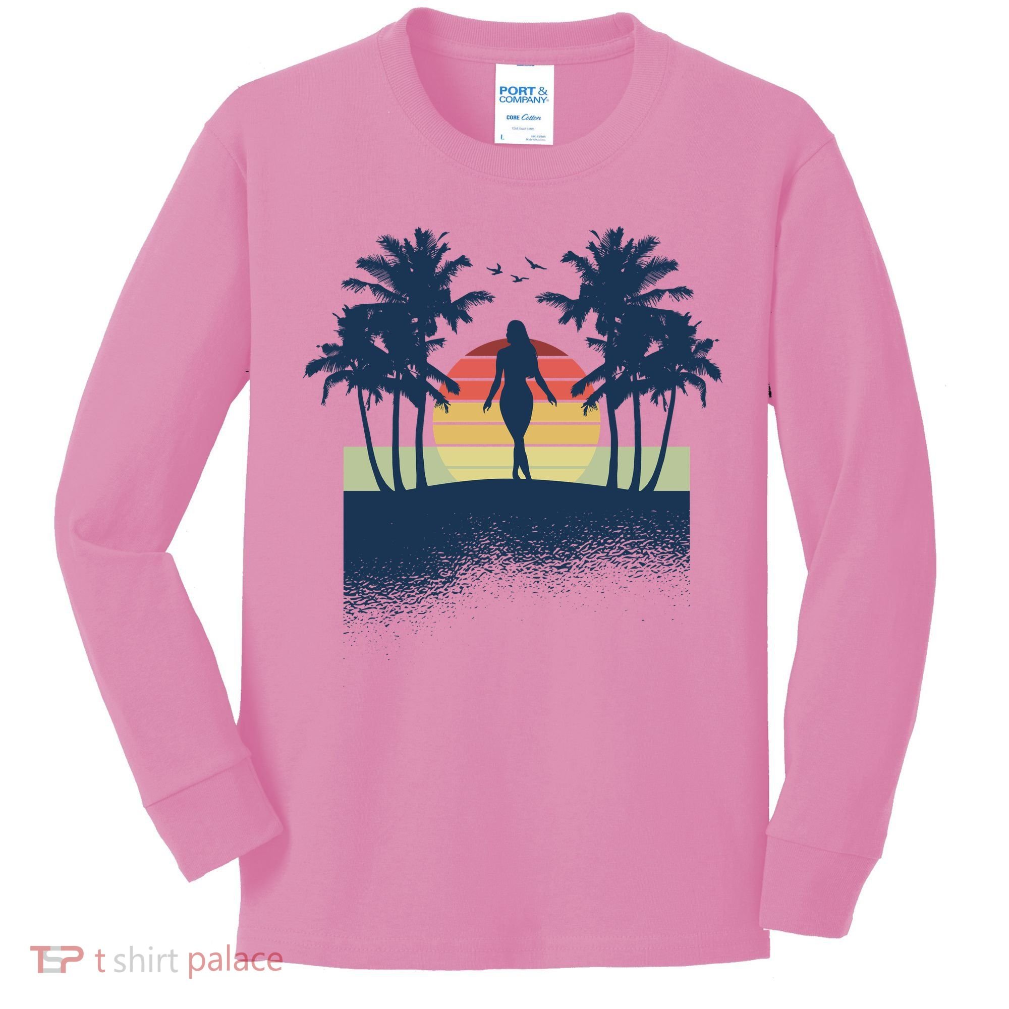 Retro Sunset Tropical Vacation Kids Long Sleeve Shirt