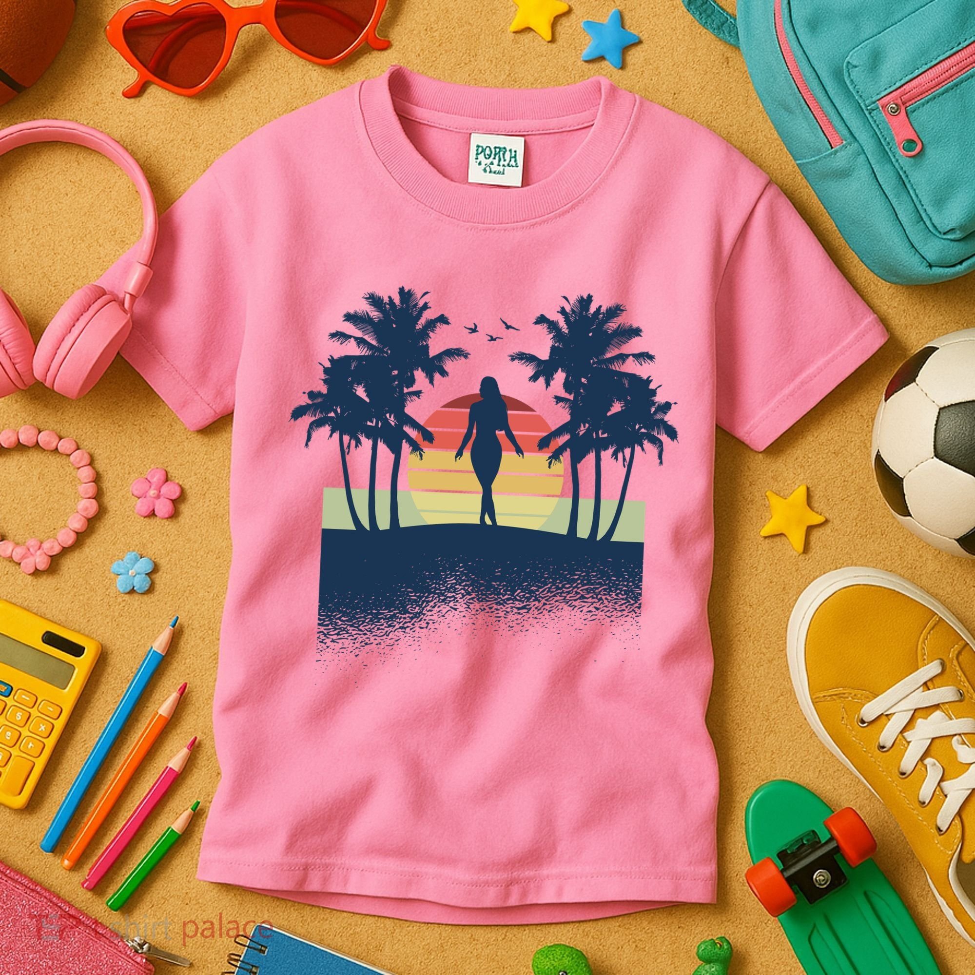 Retro Sunset Tropical Vacation Kids T-Shirt