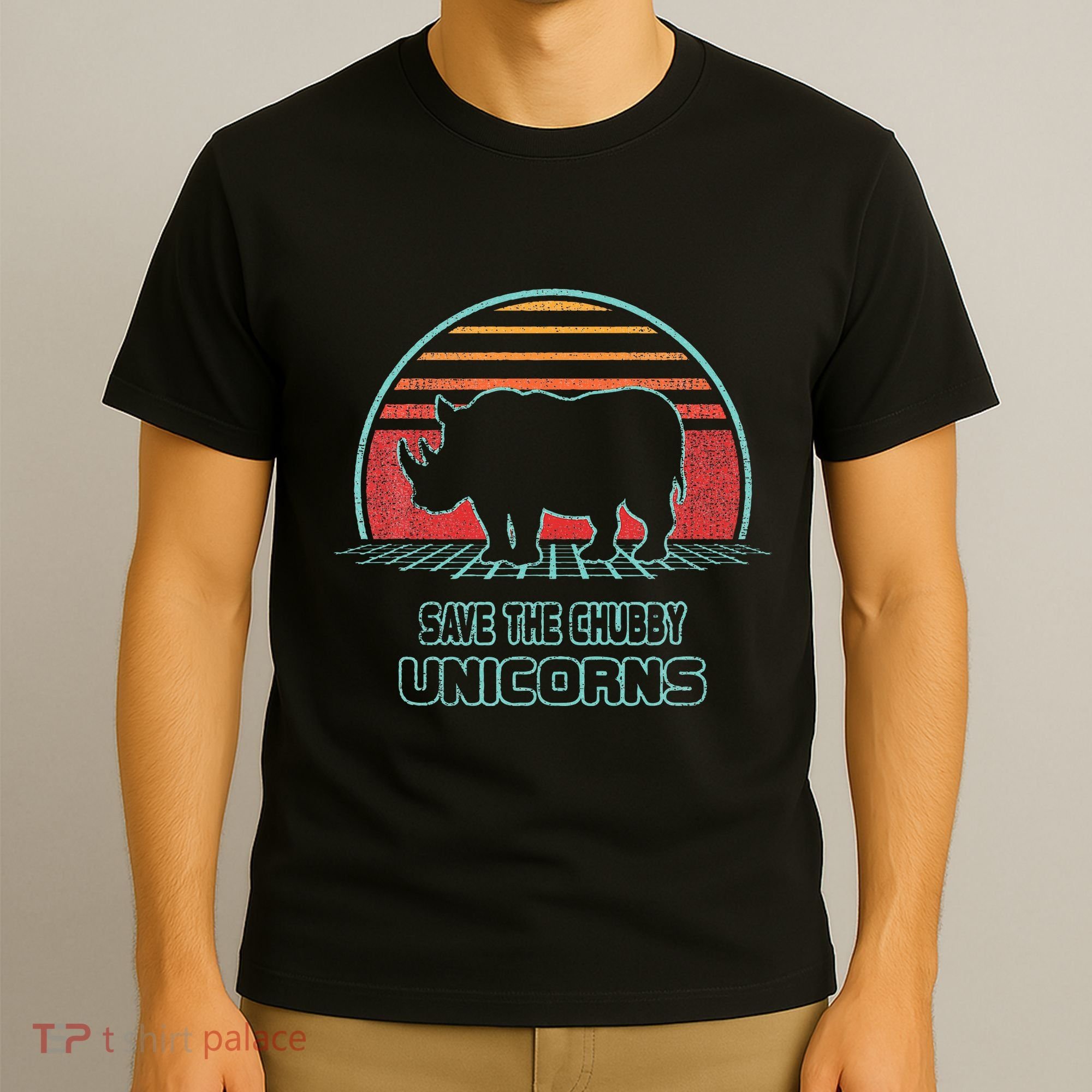 Rhino Save The Chubby Unicorns Retro 80s Style Funny T-Shirt