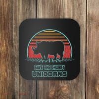 Rhino Save The Chubby Unicorns Retro 80s Style Funny Coaster thumb 0