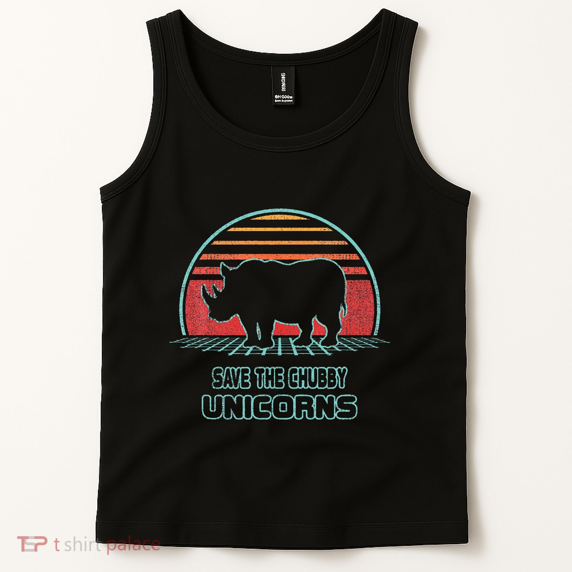 Rhino Save The Chubby Unicorns Retro 80s Style Funny Tank Top