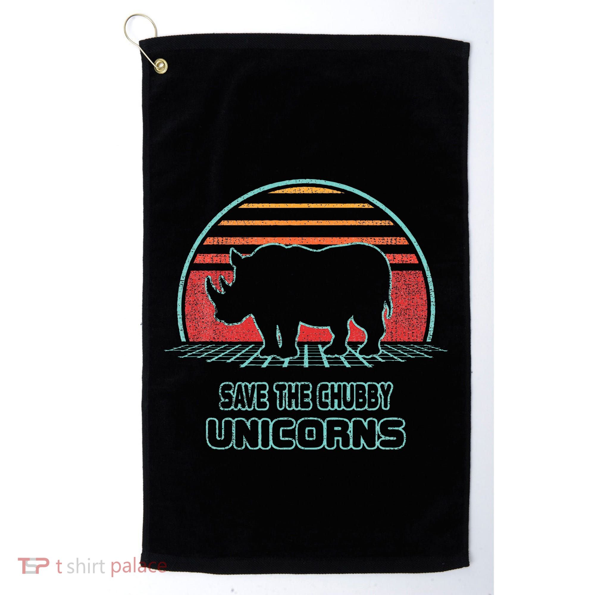 Rhino Save The Chubby Unicorns Retro 80s Style Funny Golf Towel