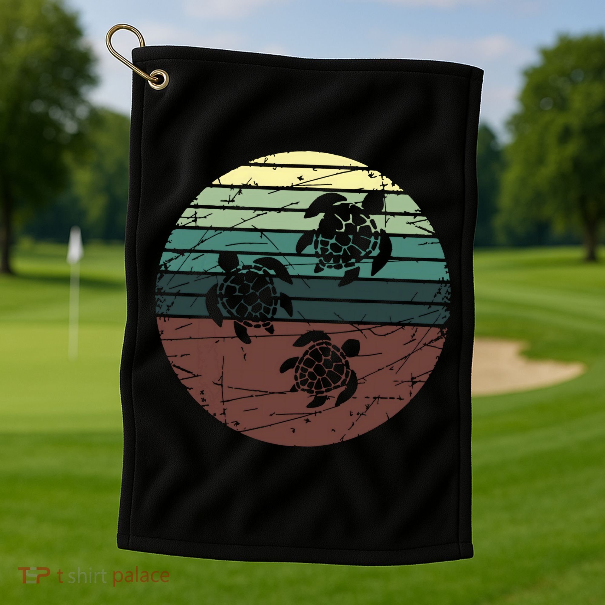 Retro Sea Turtle Golf Towel