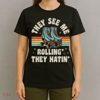 Roller Skating They See Me Rollin' They Hatin' Skater Skate T-Shirt thumb 4