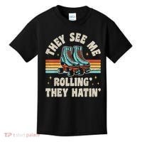 Roller Skating They See Me Rollin' They Hatin' Skater Skate Kids T-Shirt thumb 0