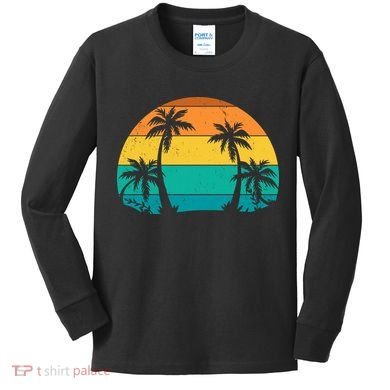 Retro Summer Tropical Beach Kids Long Sleeve Shirt