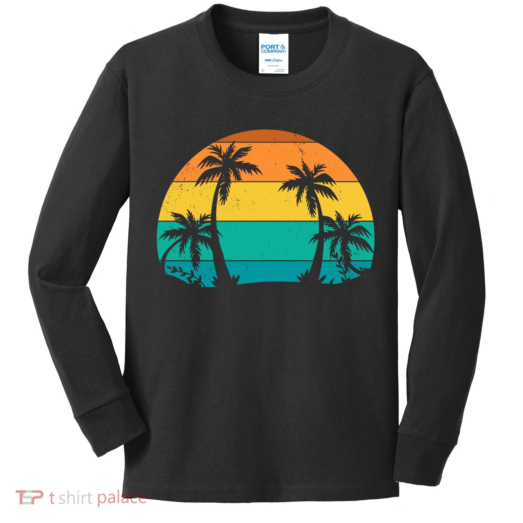 Retro Summer Tropical Beach Kids Long Sleeve Shirt
