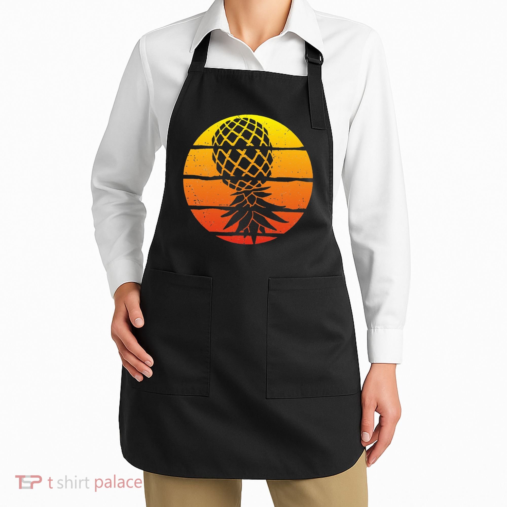 Retro Sunset Upside Down Pineapple Swinger Apron