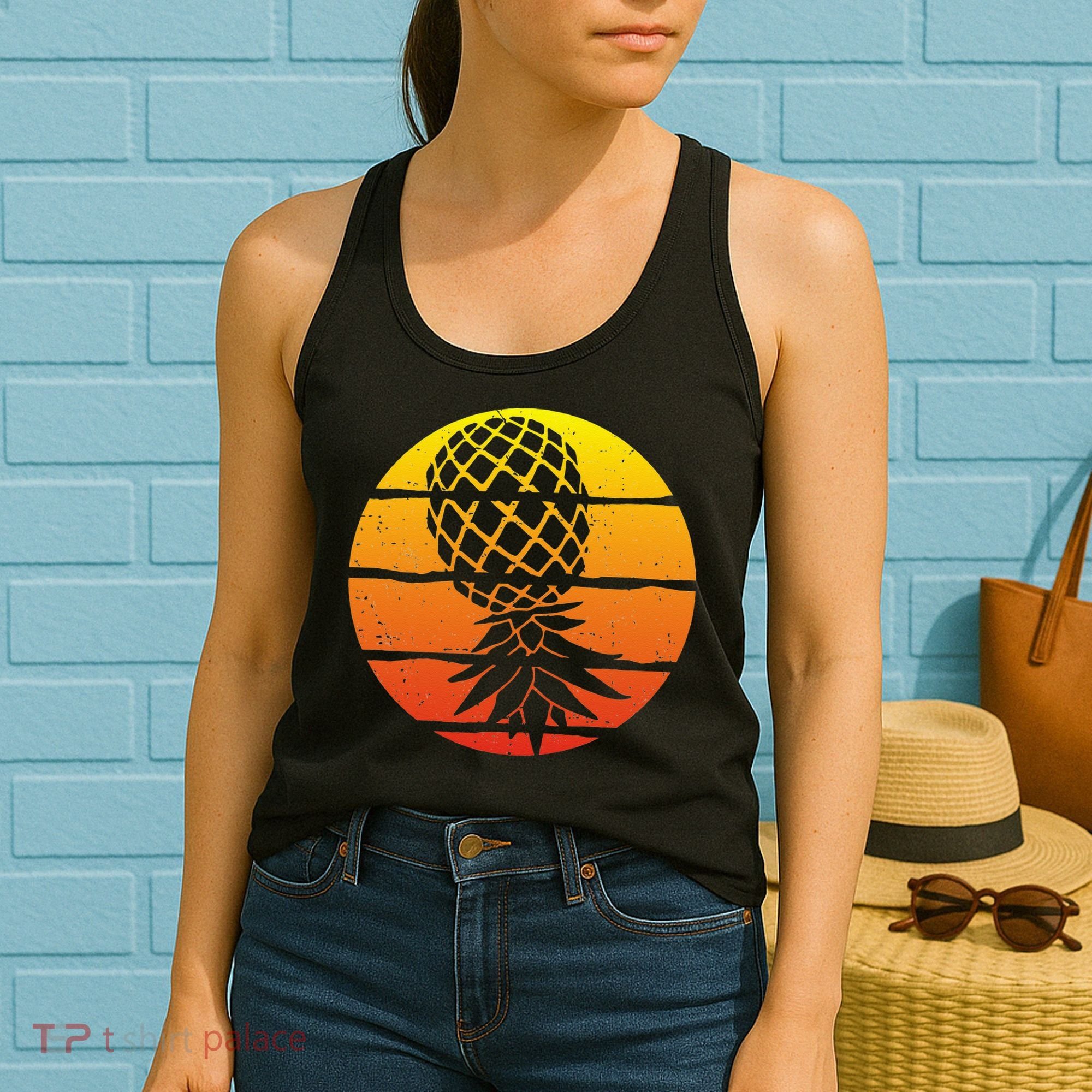 Retro Sunset Upside Down Pineapple Swinger Women's Tank Top