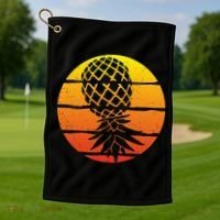Retro Sunset Upside Down Pineapple Swinger Golf Towel thumb 1