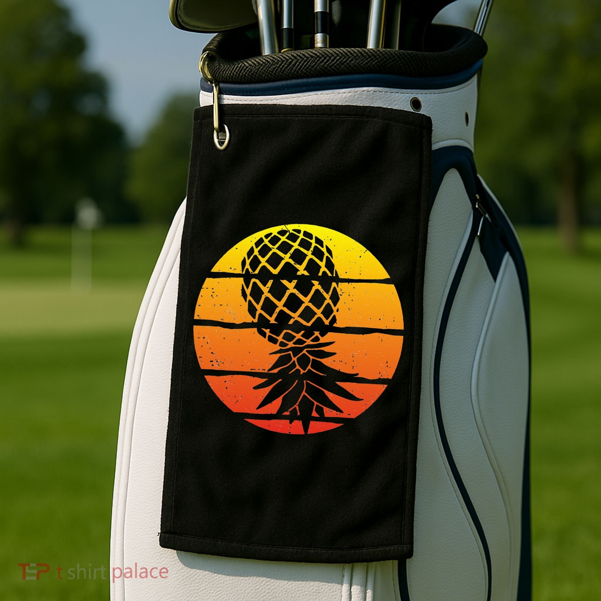 Retro Sunset Upside Down Pineapple Swinger Golf Towel