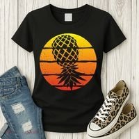 Retro Sunset Upside Down Pineapple Swinger Women's T-Shirt thumb 3