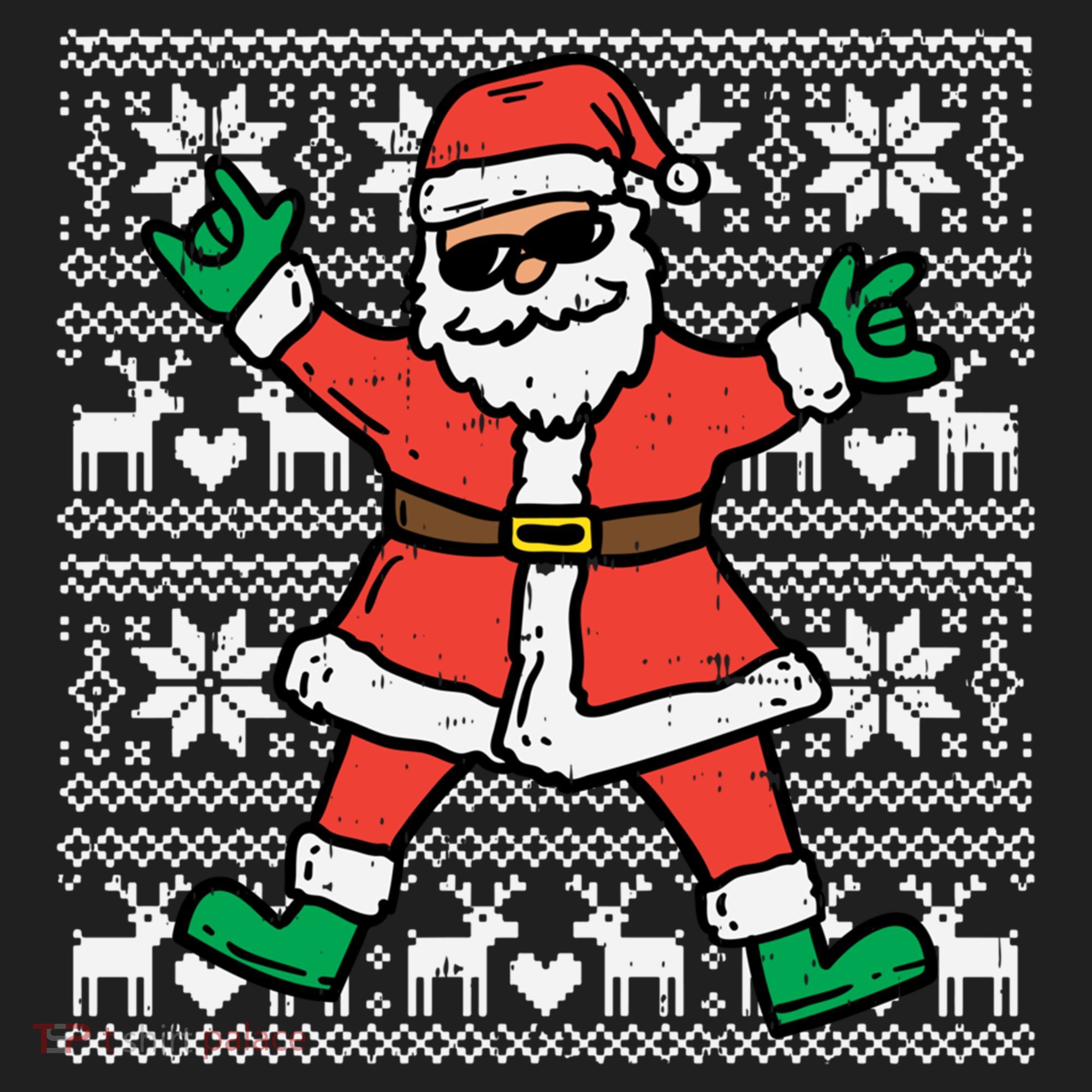 Rocker Santa Ugly Xmas Sweater Funny Christmas Rock Gift Hat