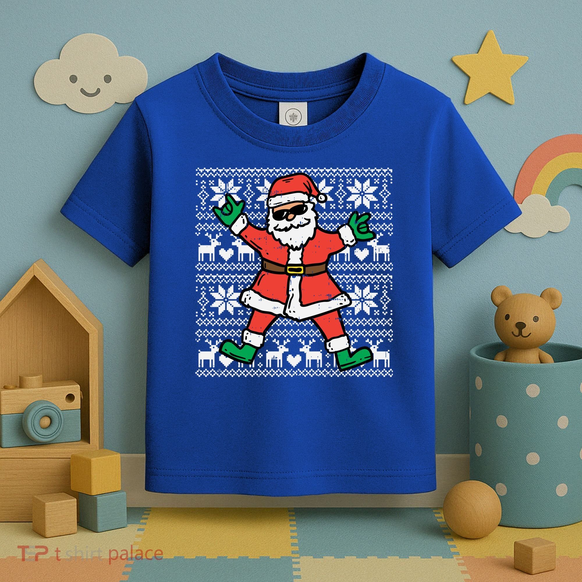 Rocker Santa Ugly Xmas Sweater Funny Christmas Rock Gift Toddler T-Shirt