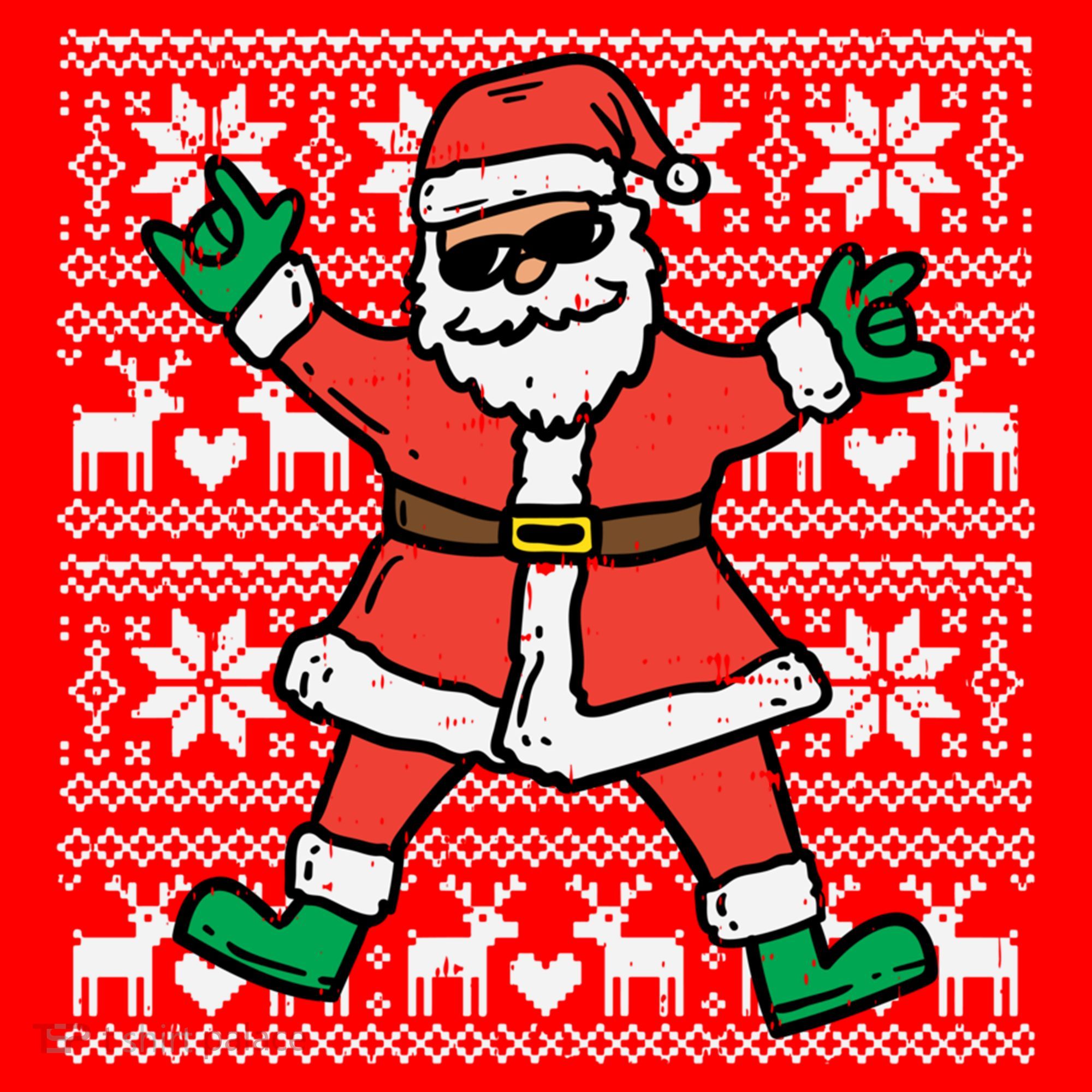 Rocker Santa Ugly Xmas Sweater Funny Christmas Rock Gift Santa Hat