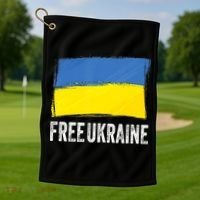 Retro Support Ukraine I Stand With Ukraine Flag Free Ukraine Gift Golf Towel thumb 1