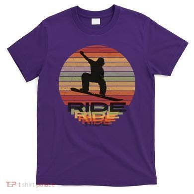 Ride Snowboard Vintage Sunset Distressed Snowboarder Graphic T-Shirt
