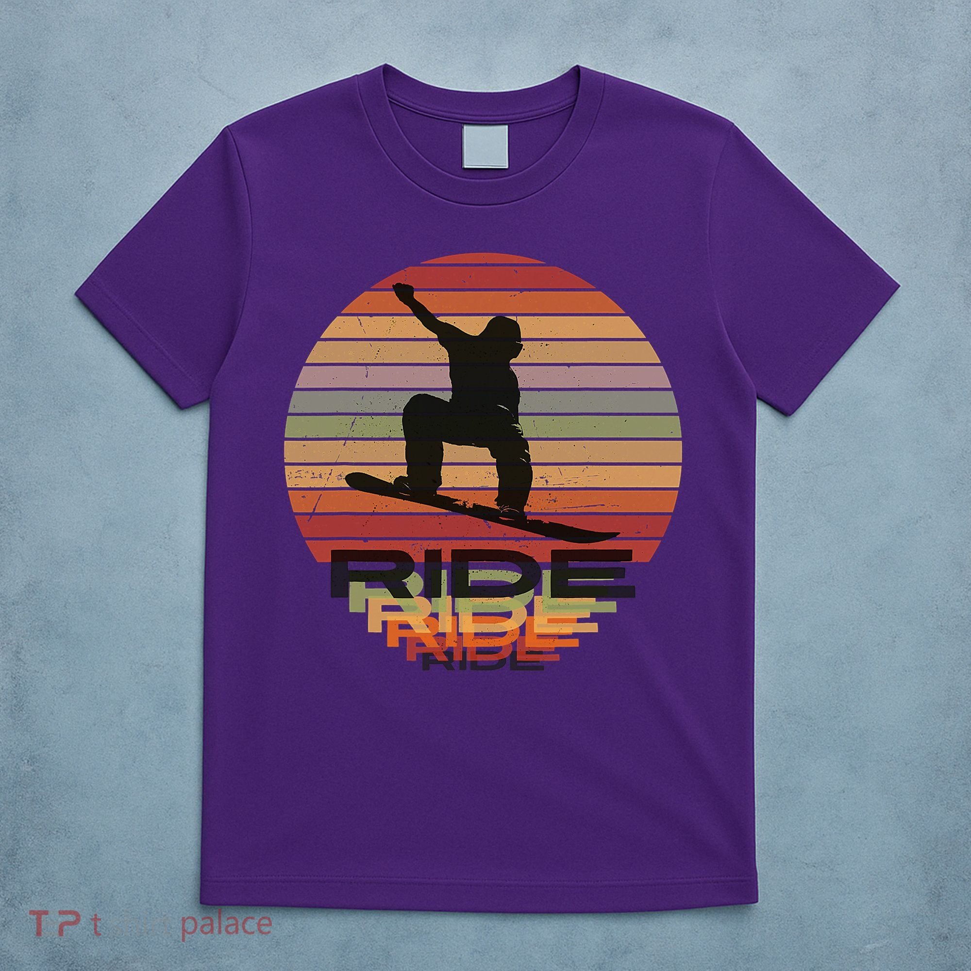 Ride Snowboard Vintage Sunset Distressed Snowboarder Graphic T-Shirt