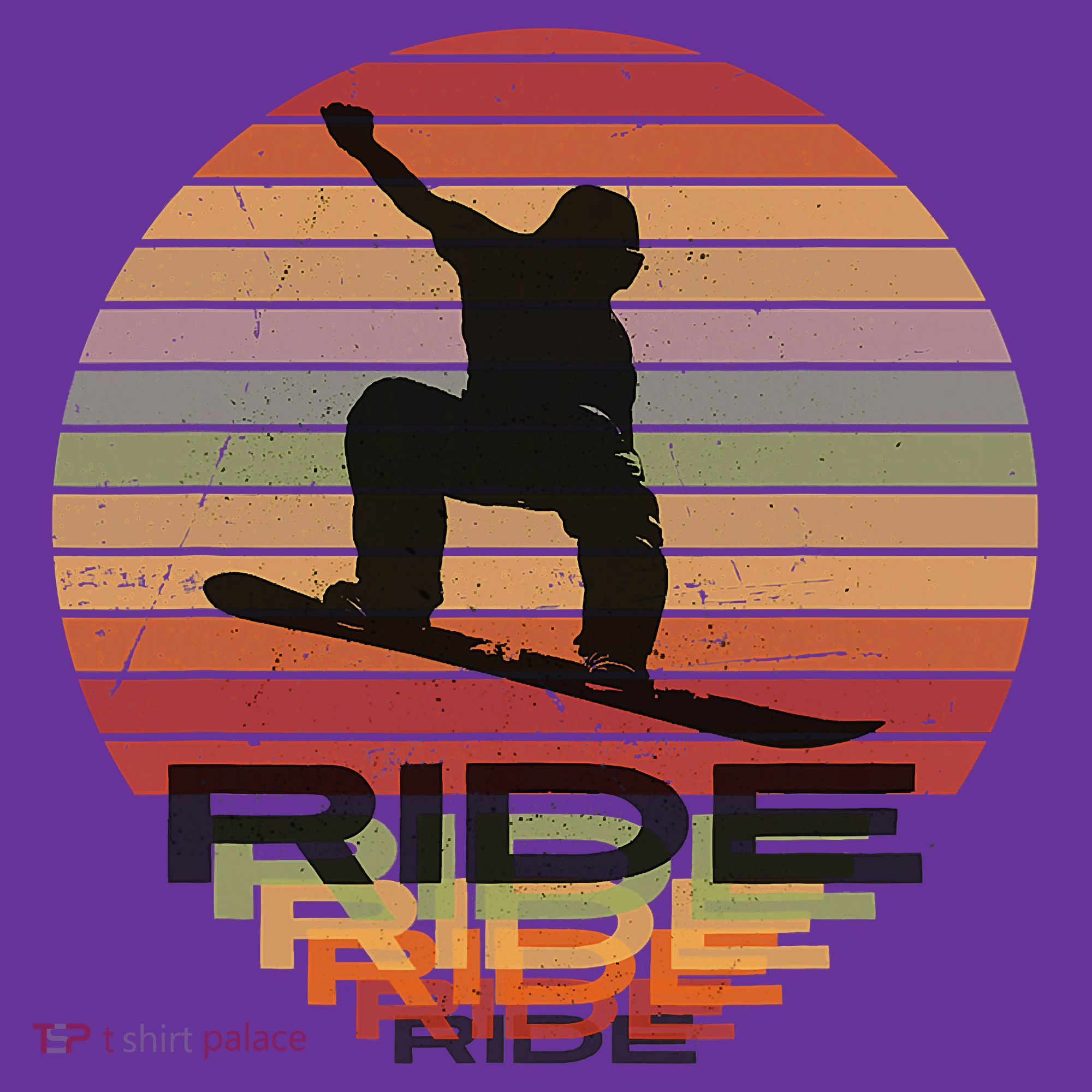 Ride Snowboard Vintage Sunset Distressed Snowboarder Graphic T-Shirt