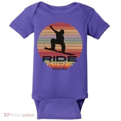 Ride Snowboard Vintage Sunset Distressed Snowboarder Graphic Baby Bodysuit