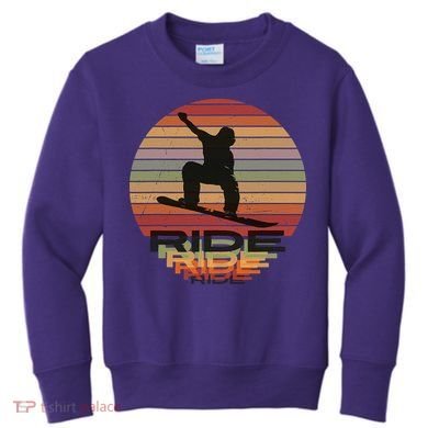 Ride Snowboard Vintage Sunset Distressed Snowboarder Graphic Kids Sweatshirt
