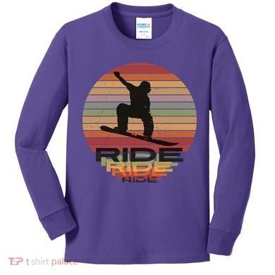 Ride Snowboard Vintage Sunset Distressed Snowboarder Graphic Kids Long Sleeve Shirt