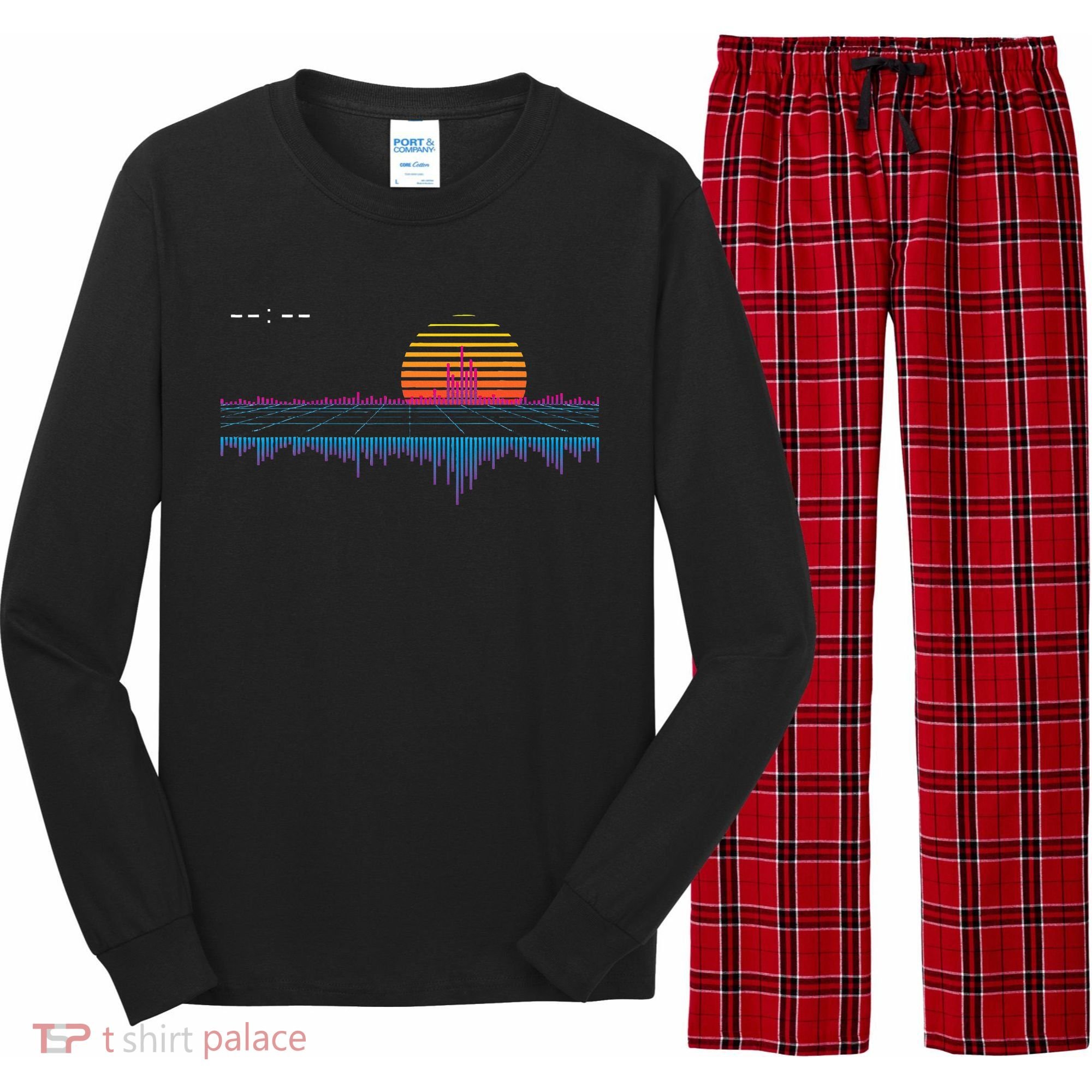 Retrowave Synthwave Vaporwave Sunset Aesthetic Long Sleeve Pajama Set