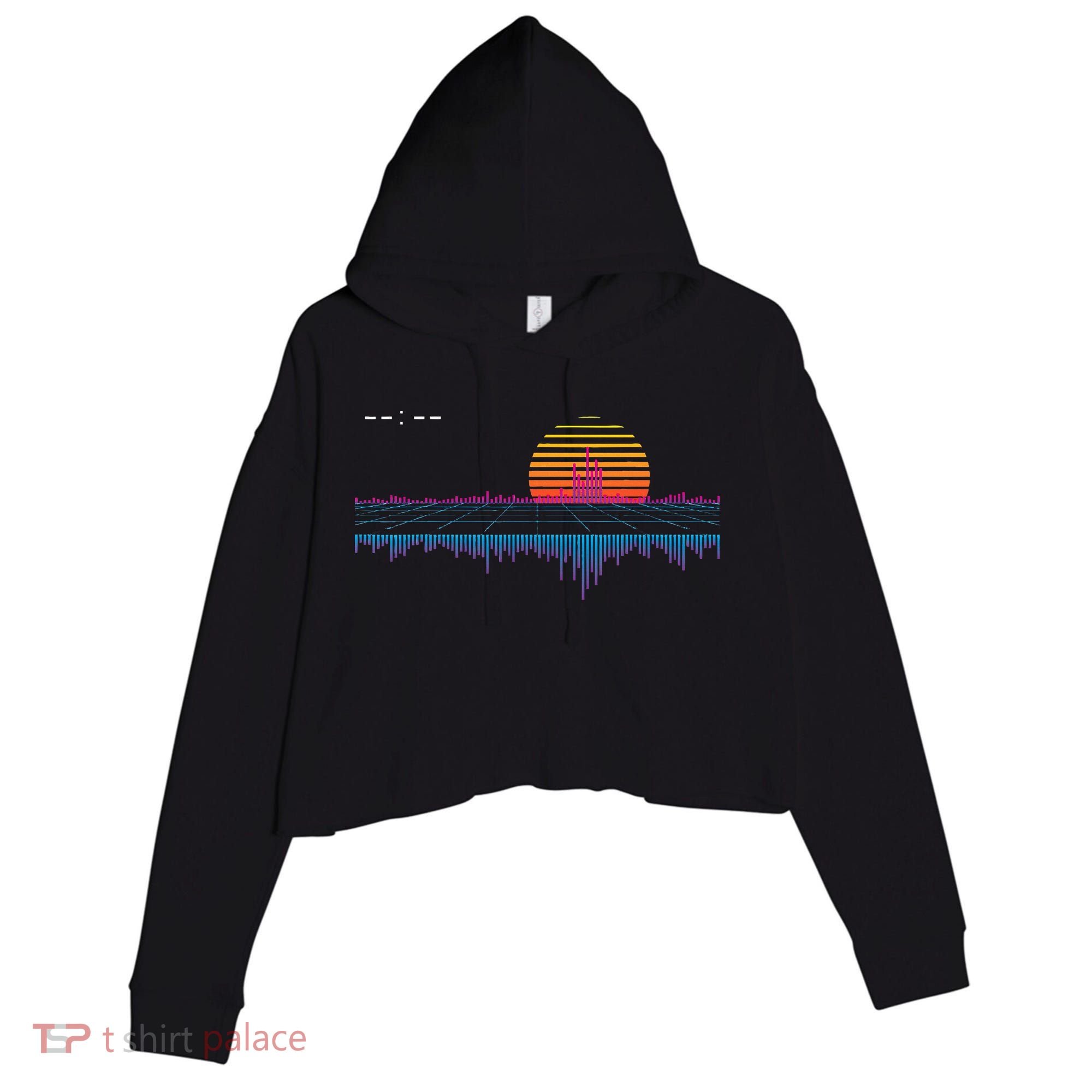 Retrowave Synthwave Vaporwave Sunset Aesthetic Crop Fleece Hoodie