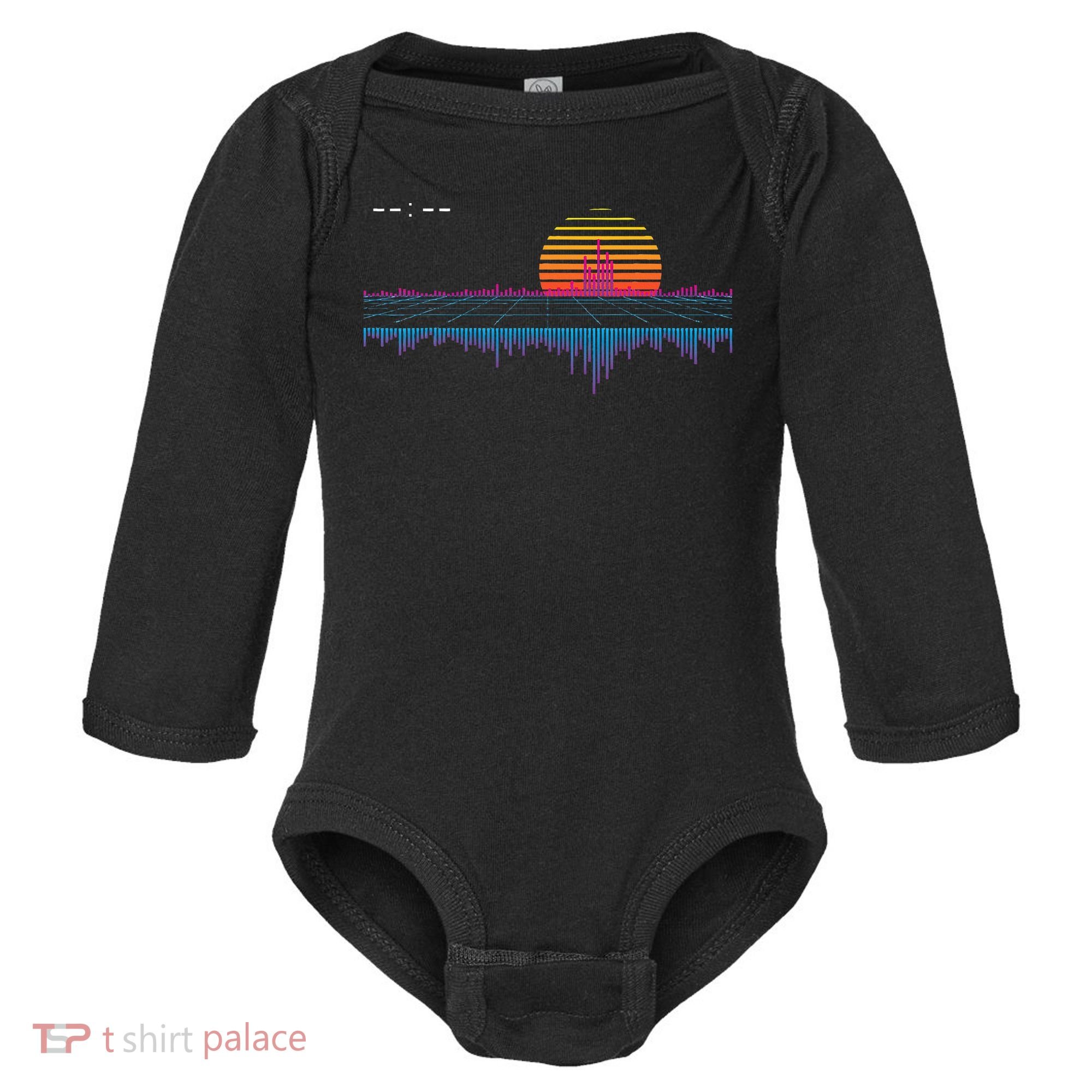 Retrowave Synthwave Vaporwave Sunset Aesthetic Baby Long Sleeve Bodysuit