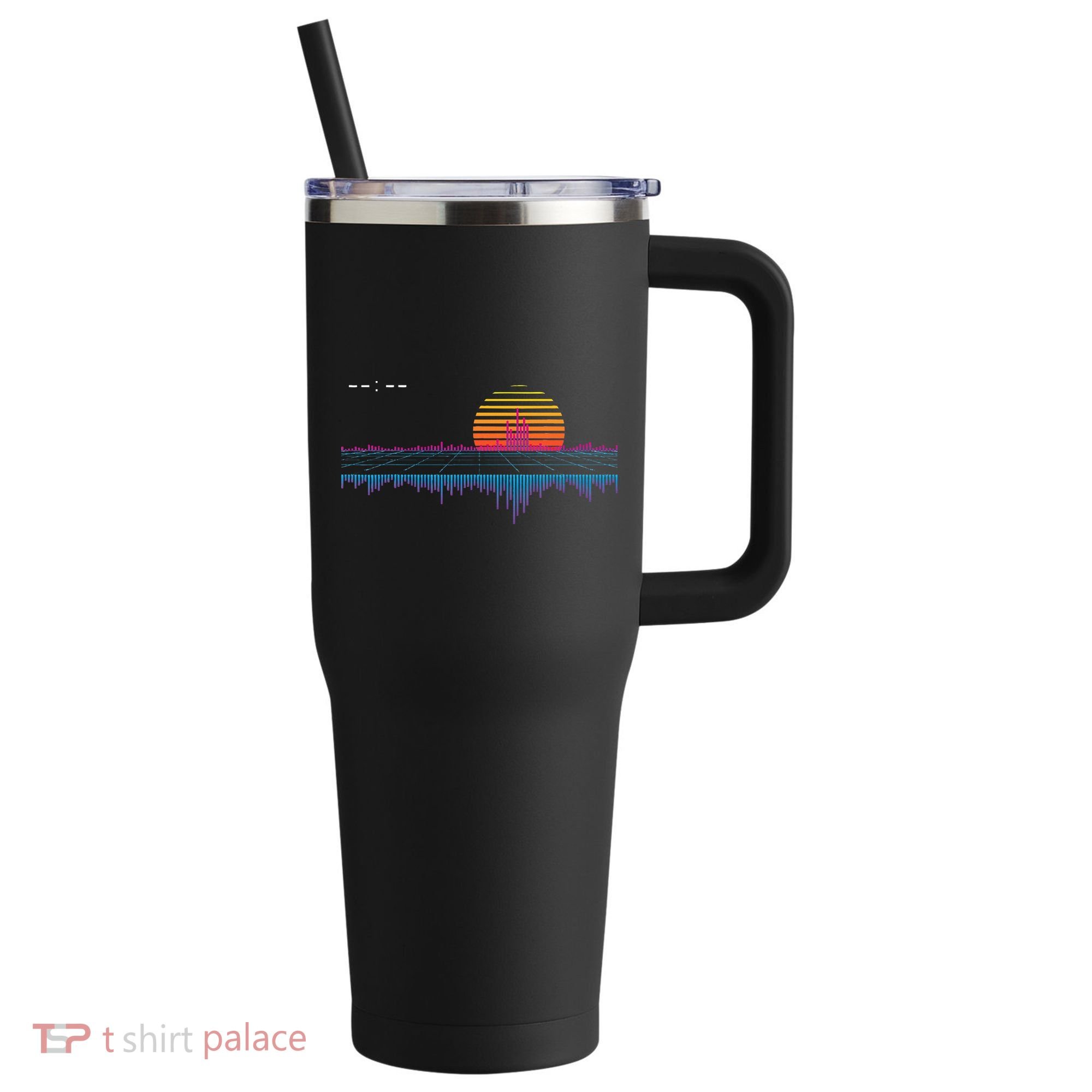 Retrowave Synthwave Vaporwave Sunset Aesthetic 40oz Vacuum Insulated Stainless Steel Travel Tumbler