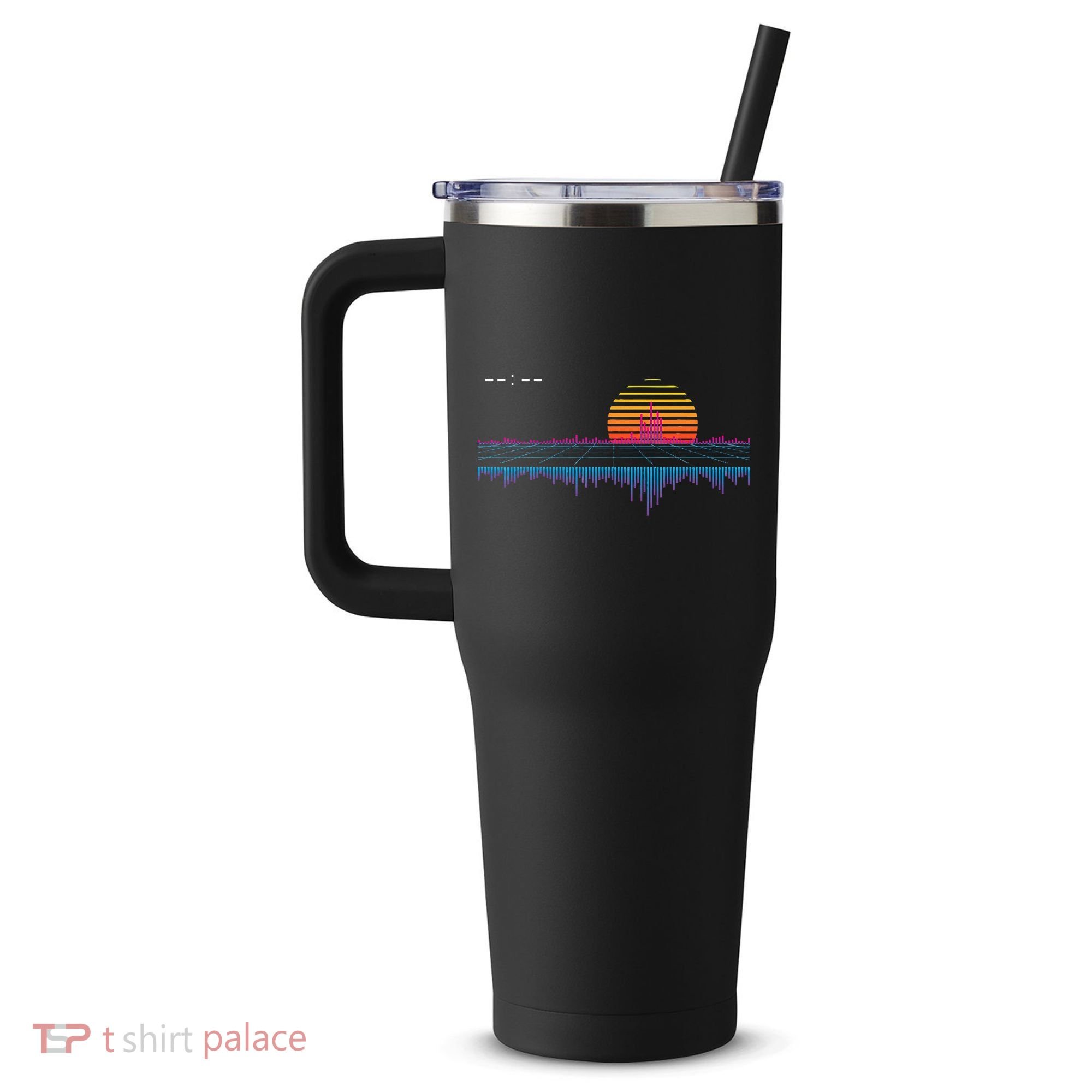 Retrowave Synthwave Vaporwave Sunset Aesthetic 40oz Vacuum Insulated Stainless Steel Travel Tumbler
