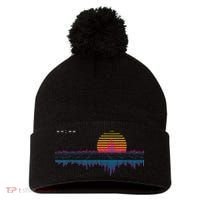 Retrowave Synthwave Vaporwave Sunset Aesthetic Pom Pom 12in Knit Beanie thumb 0