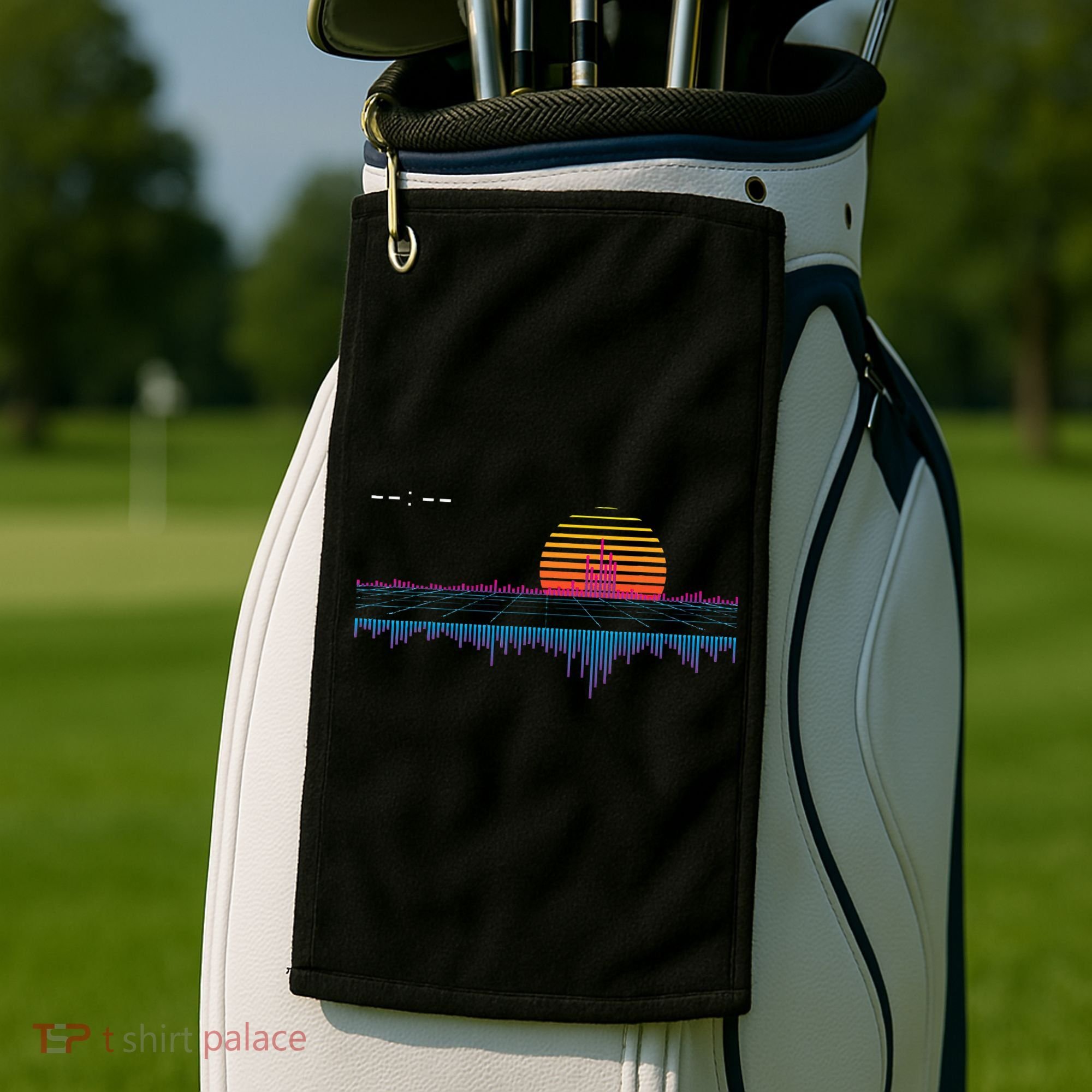 Retrowave Synthwave Vaporwave Sunset Aesthetic Golf Towel