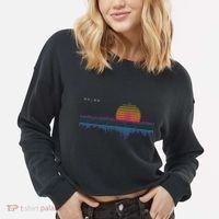 Retrowave Synthwave Vaporwave Sunset Aesthetic Cropped Pullover Crew thumb 2