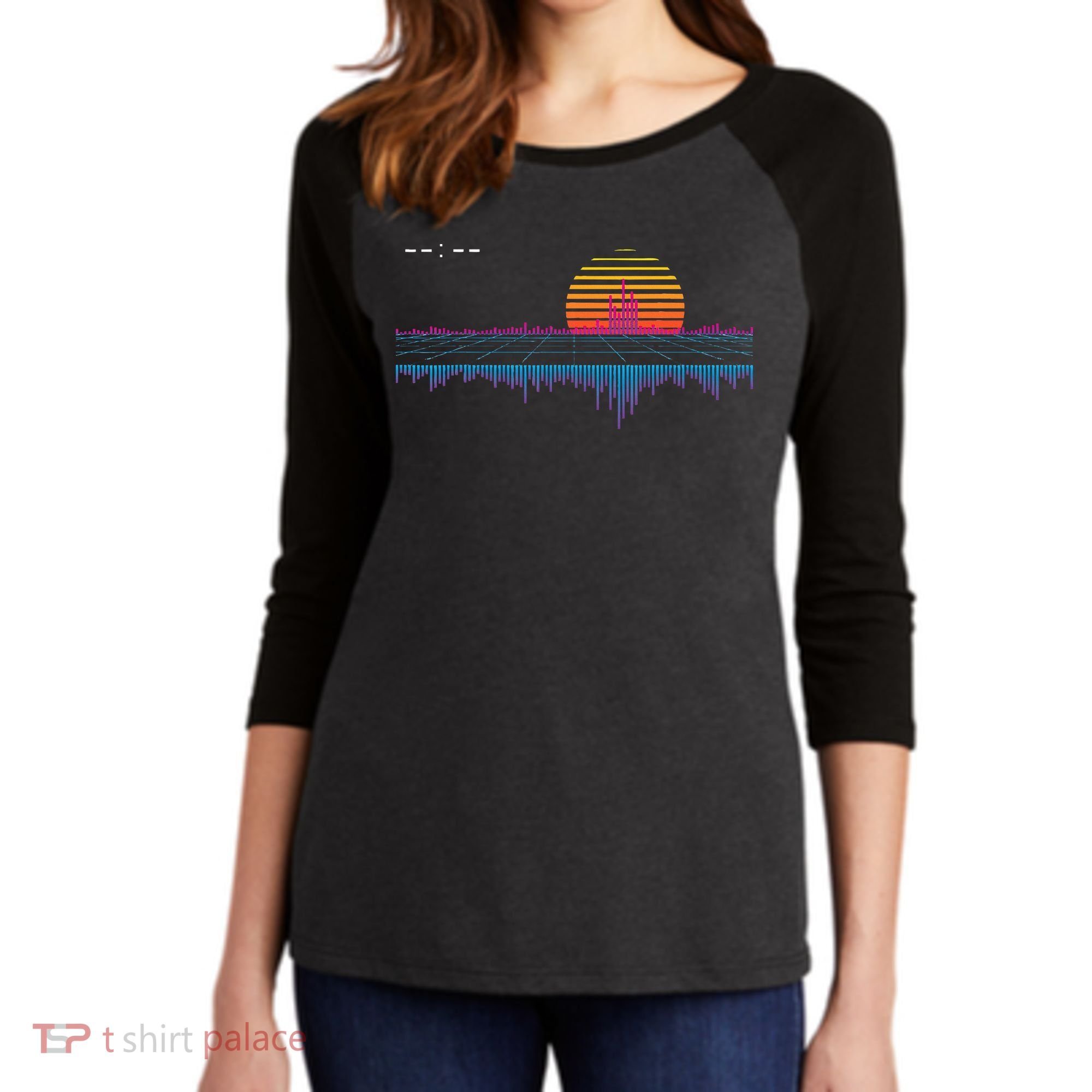 Retrowave Synthwave Vaporwave Sunset Aesthetic Women's Tri-Blend 3/4-Sleeve Raglan Shirt