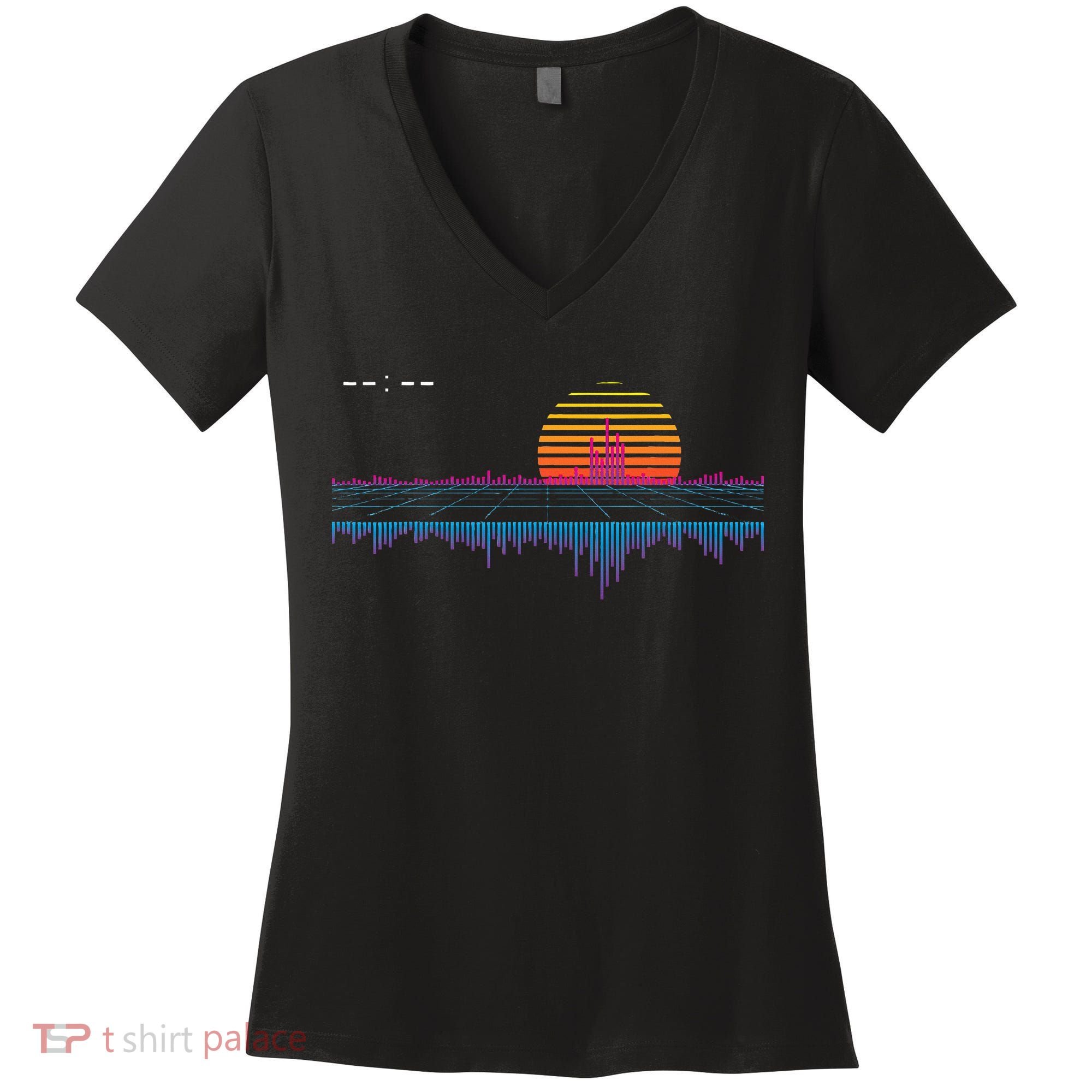 Retrowave Synthwave Vaporwave Sunset Aesthetic Women's V-Neck T-Shirt