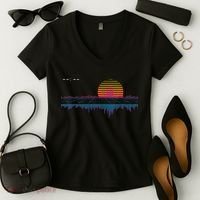 Retrowave Synthwave Vaporwave Sunset Aesthetic Women's V-Neck T-Shirt thumb 2