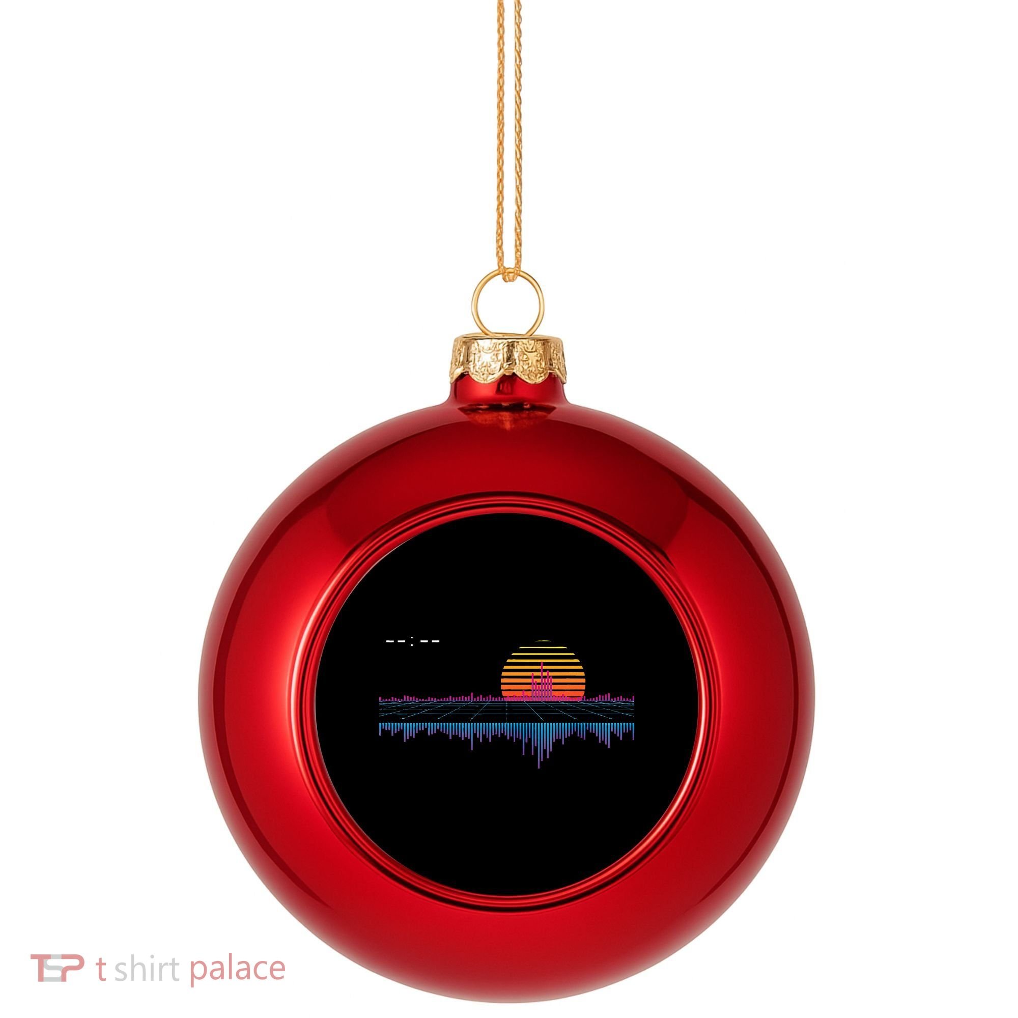 Retrowave Synthwave Vaporwave Sunset Aesthetic Plastic Christmas Ball Ornament