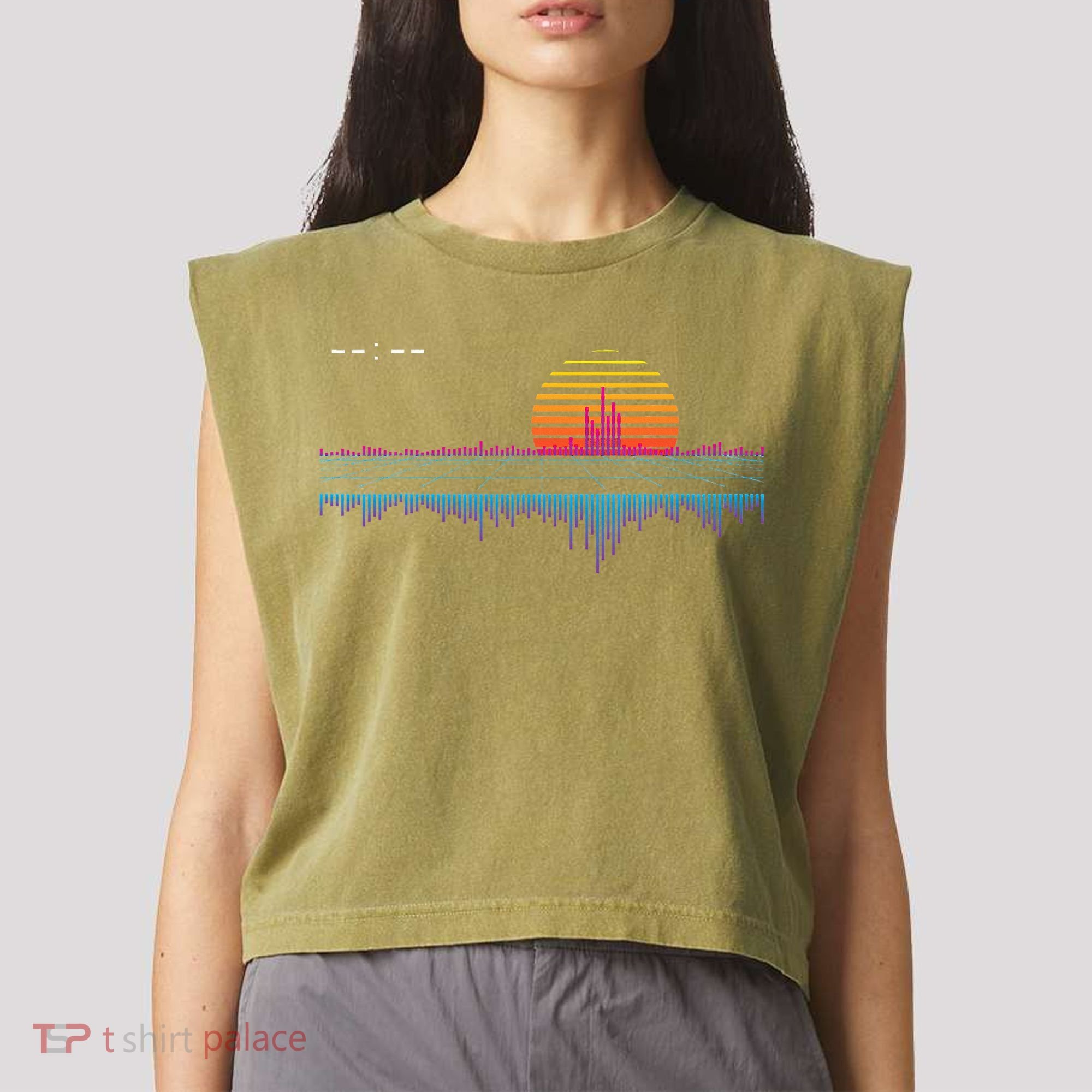 Retrowave Synthwave Vaporwave Sunset Aesthetic Garment-Dyed Women's Muscle Tee
