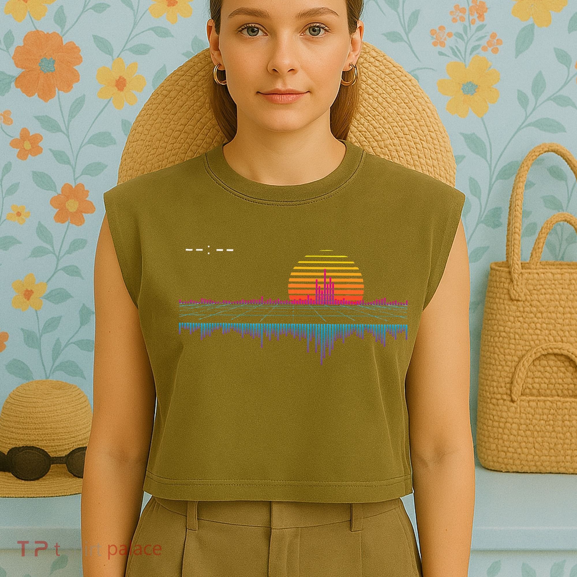 Retrowave Synthwave Vaporwave Sunset Aesthetic Garment-Dyed Women's Muscle Tee