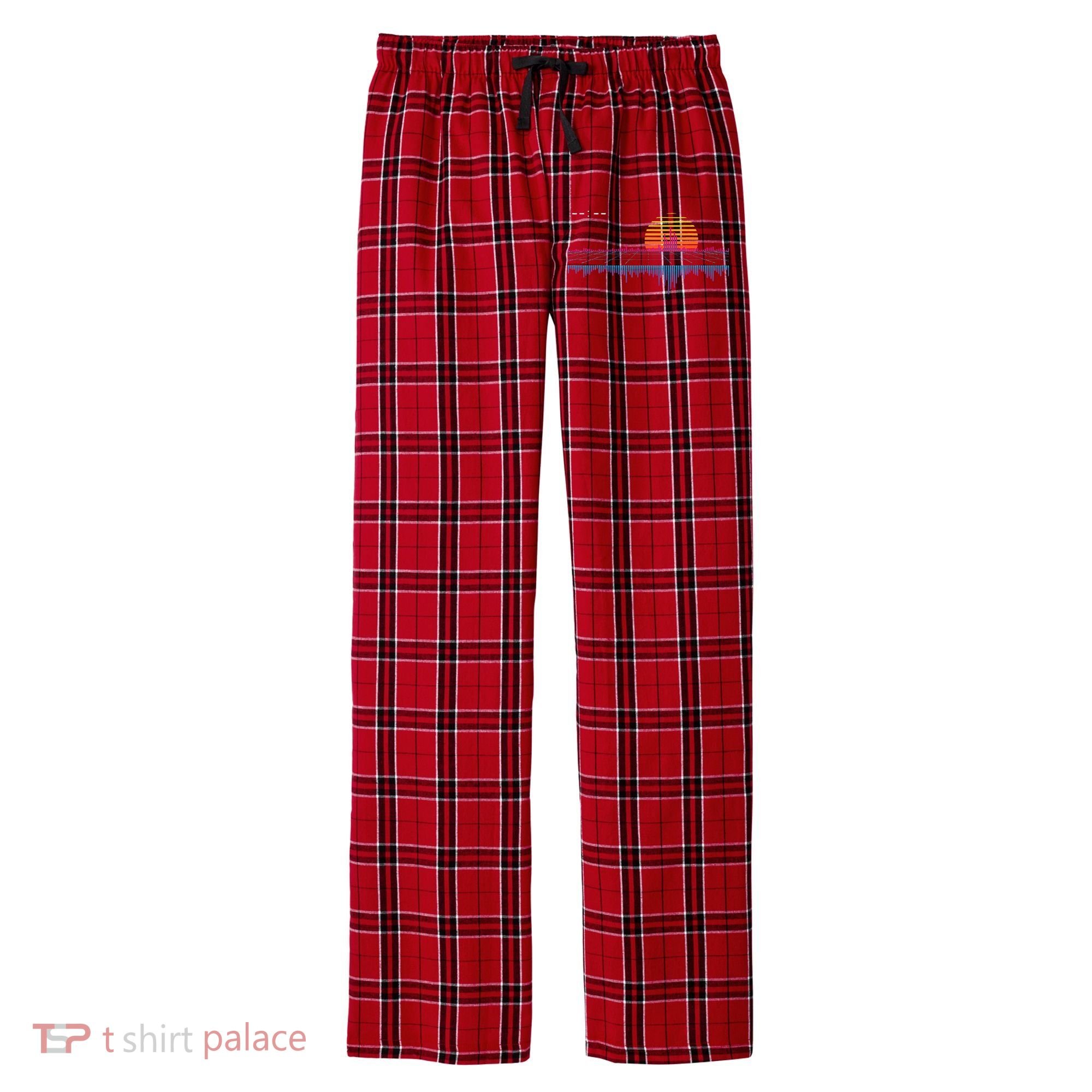 Retrowave Synthwave Vaporwave Sunset Aesthetic Men's Flannel Plaid Pajama Pants