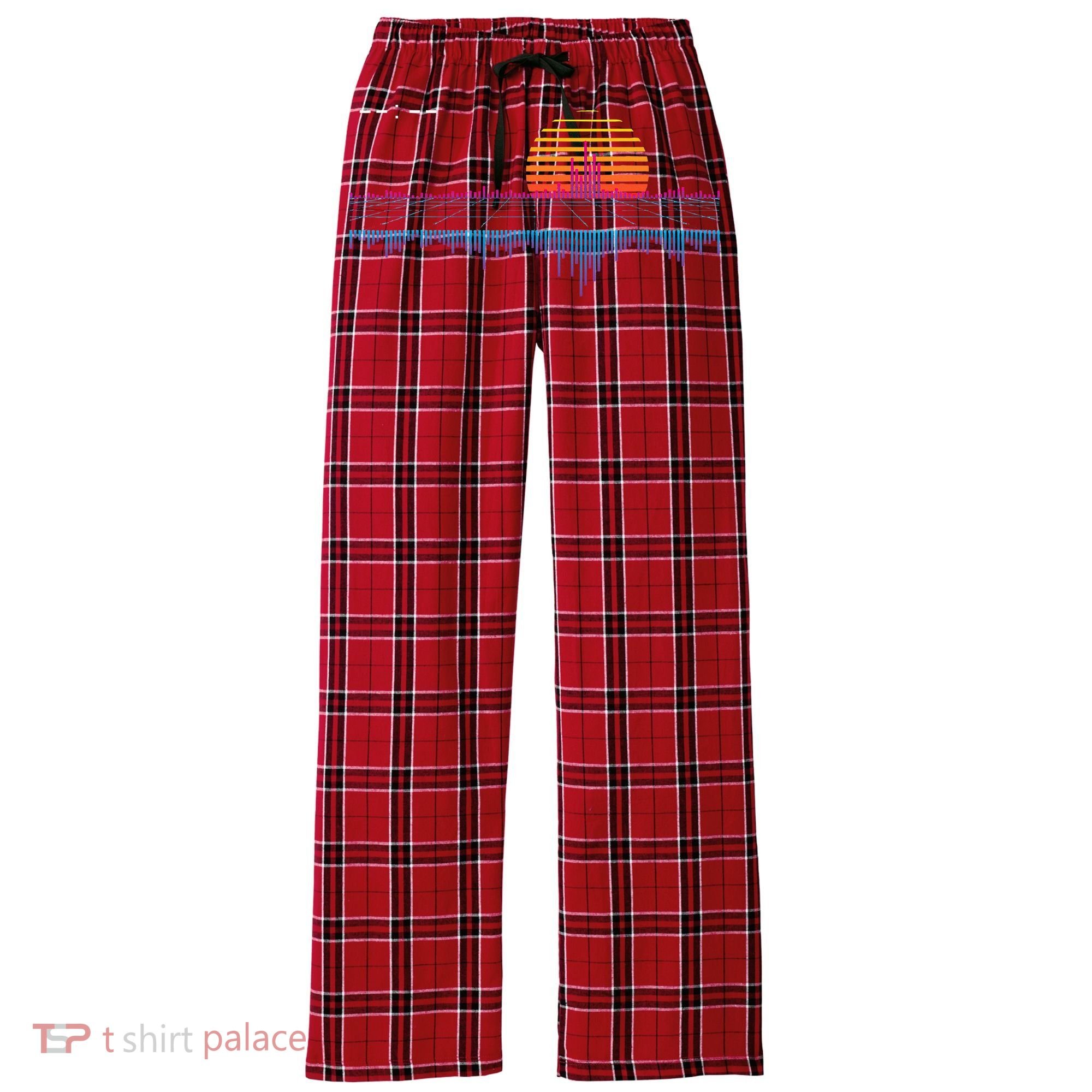 Retrowave Synthwave Vaporwave Sunset Aesthetic Women's Flannel Plaid Pajama Pants