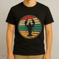 Retro Style Vintage Sea Crawfish Lobster Silhouette 60s 70s T-Shirt thumb 3