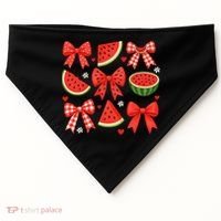 Retro Summer Vibes Coquette Bow Watermelon Summer Vacation USA-Made Doggie Bandana thumb 0