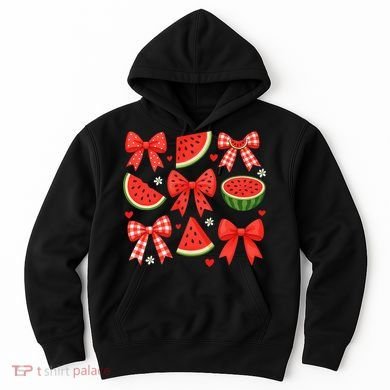 Retro Summer Vibes Coquette Bow Watermelon Summer Vacation Hoodie