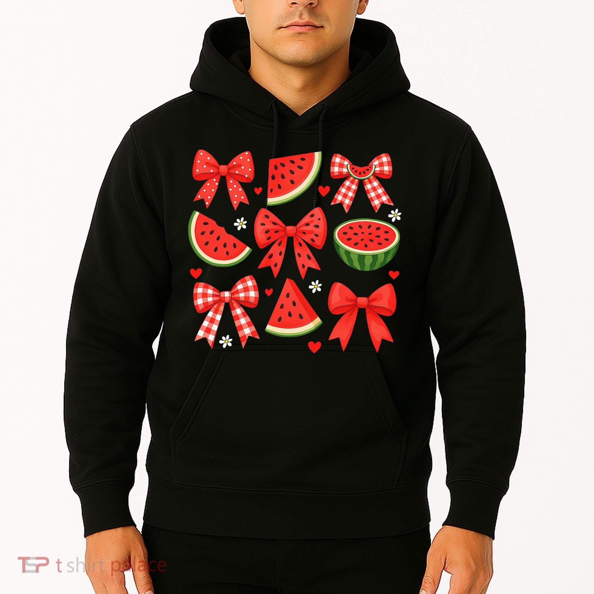 Retro Summer Vibes Coquette Bow Watermelon Summer Vacation Hoodie